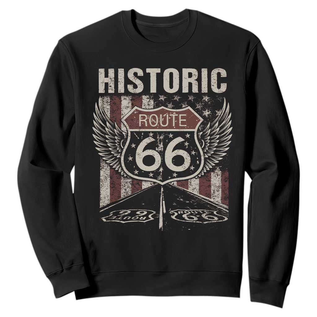 Historic Route Highway 66 Sweatshirt Vintage American Flag TS11 Black Print Your Wear