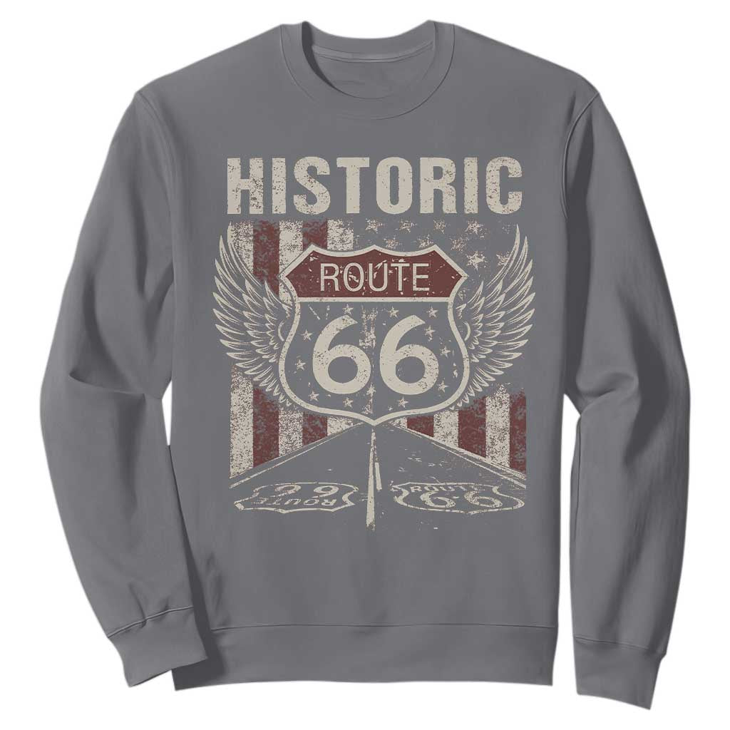Historic Route Highway 66 Sweatshirt Vintage American Flag TS11 Charcoal Print Your Wear