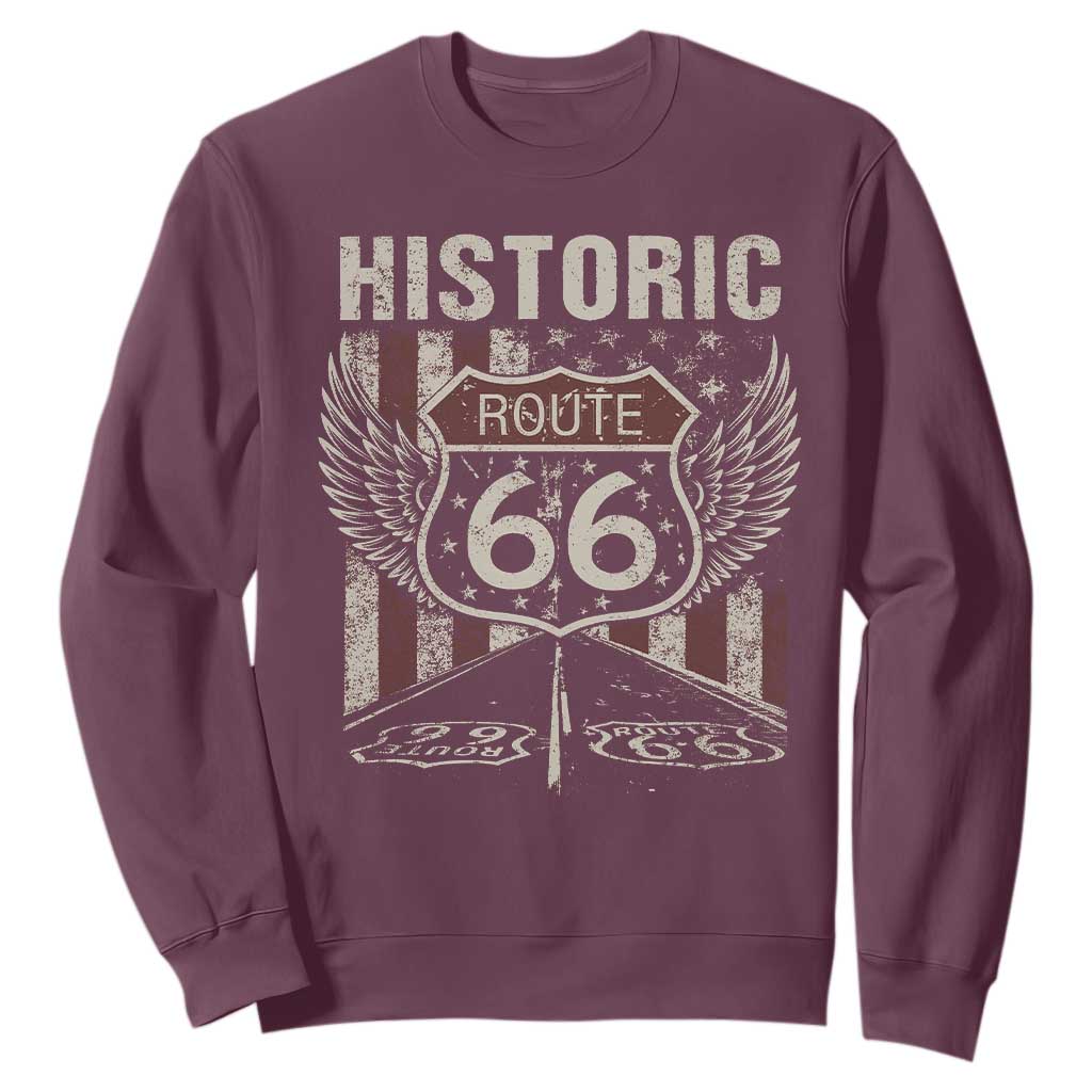 Historic Route Highway 66 Sweatshirt Vintage American Flag TS11 Maroon Print Your Wear