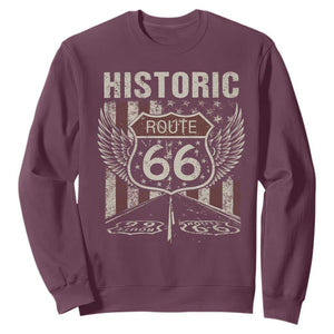 Historic Route Highway 66 Sweatshirt Vintage American Flag TS11 Maroon Print Your Wear