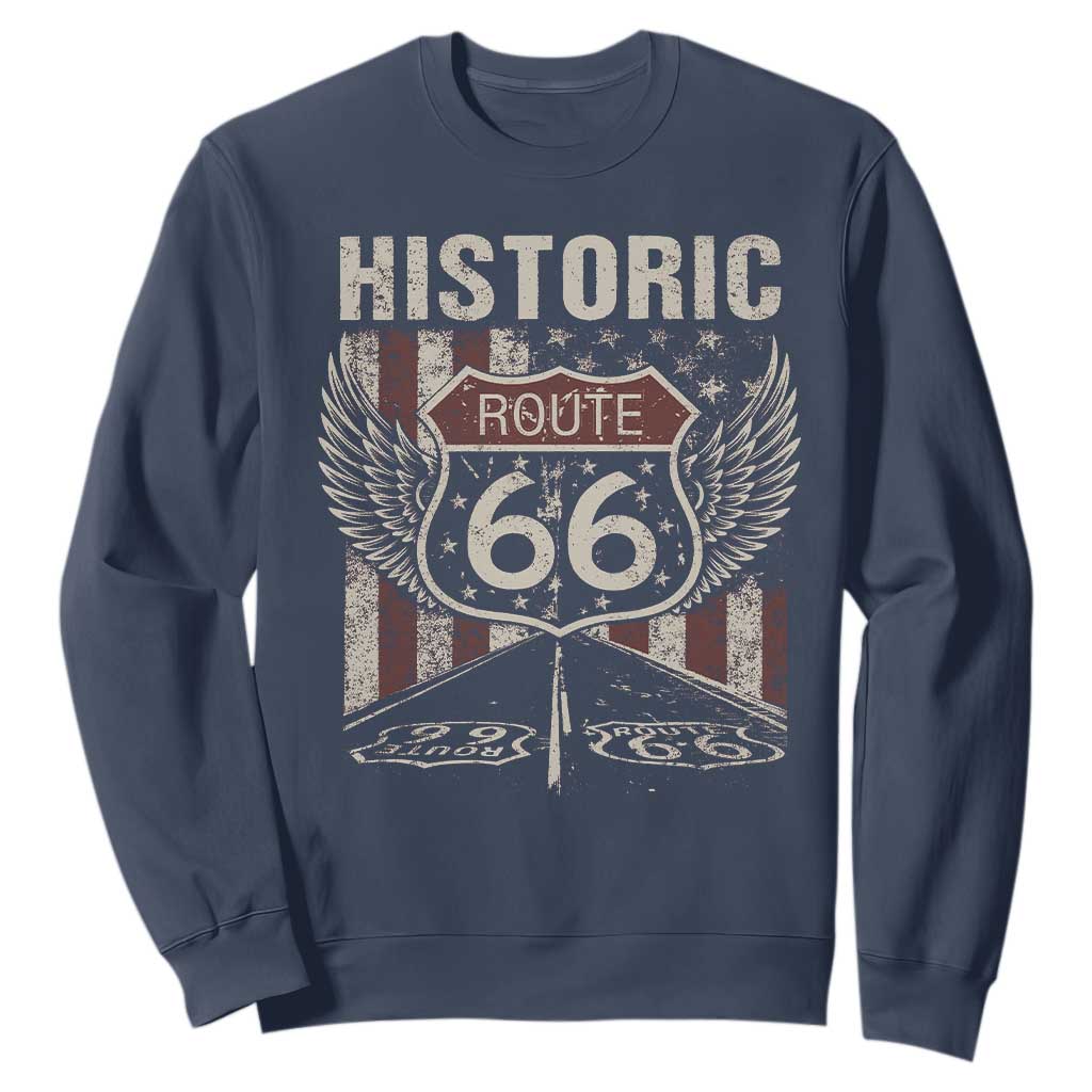 Historic Route Highway 66 Sweatshirt Vintage American Flag TS11 Navy Print Your Wear