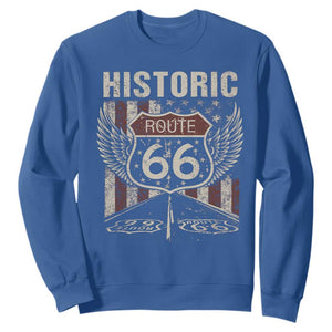 Historic Route Highway 66 Sweatshirt Vintage American Flag TS11 Royal Blue Print Your Wear