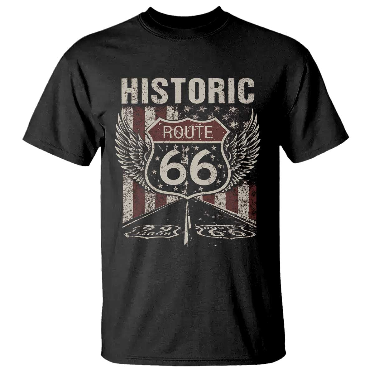 Historic Route Highway 66 T Shirt Vintage American Flag TS11 Black Print Your Wear