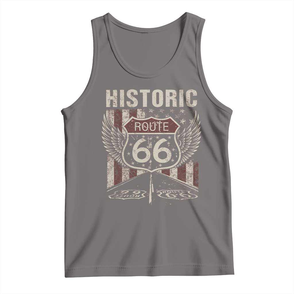 Historic Route Highway 66 Tank Top Vintage American Flag TS11 Deep Heather Print Your Wear