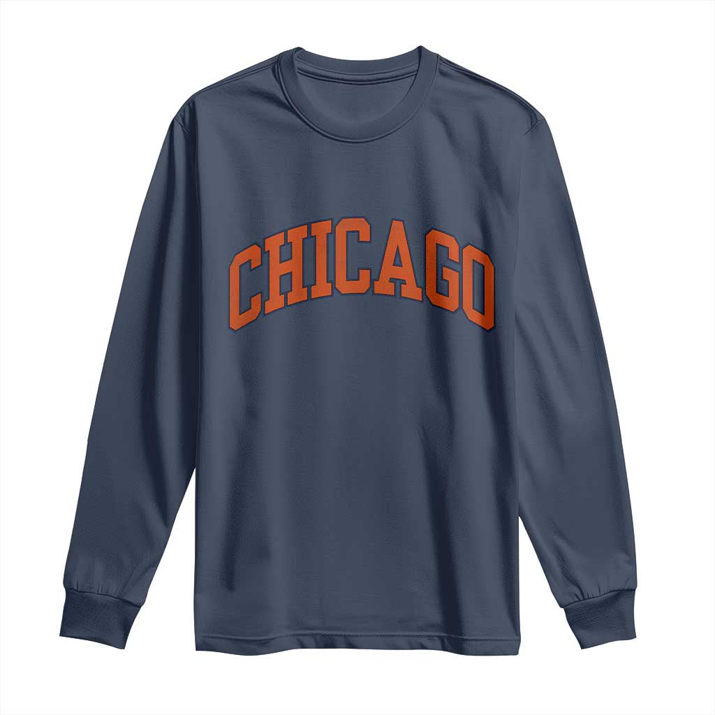 Chicago Pride Illinois IL Vintage Sports Orange Design Long Sleeve Shirt TS11 Navy Print Your Wear