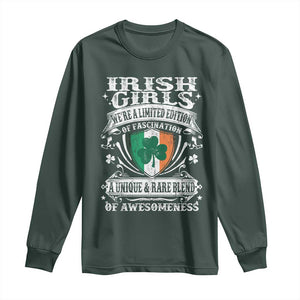 Funny Irish Girls Long Sleeve Shirt We're A Limited Edition Of Fascination Irish Pride Shamrock TS11 Dark Forest Green Print Your Wear