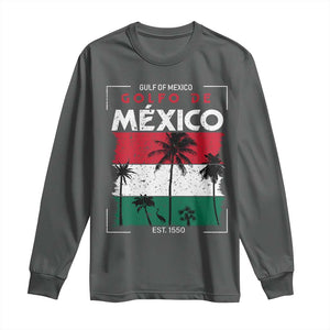 Golfo De Mexico EST 1550 Long Sleeve Shirt Vintage Mexican Flag Palm Tree TS11 Dark Heather Print Your Wear