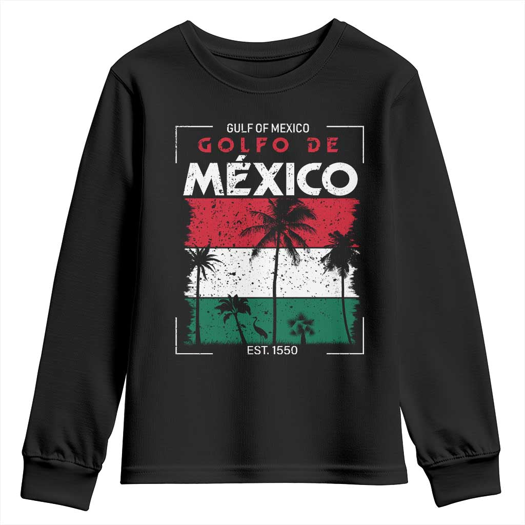 Golfo De Mexico EST 1550 Youth Sweatshirt Vintage Mexican Flag Palm Tree TS11 Black Print Your Wear