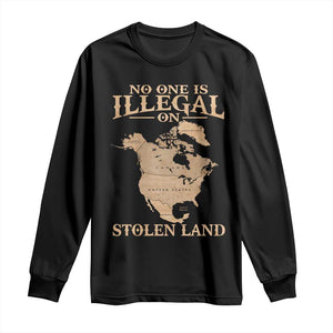 No One Is Illegal On Stolen Land Long Sleeve Shirt North America Vintage Map TS11 Black Print Your Wear