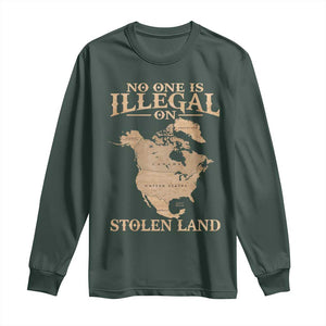 No One Is Illegal On Stolen Land Long Sleeve Shirt North America Vintage Map TS11 Dark Forest Green Print Your Wear