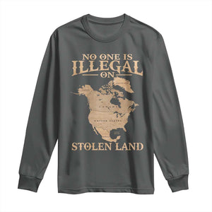 No One Is Illegal On Stolen Land Long Sleeve Shirt North America Vintage Map TS11 Dark Heather Print Your Wear