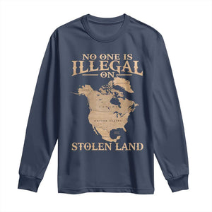 No One Is Illegal On Stolen Land Long Sleeve Shirt North America Vintage Map TS11 Navy Print Your Wear