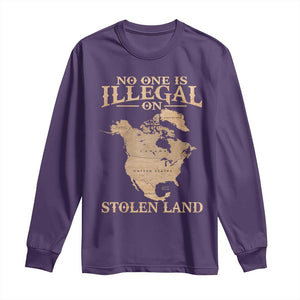 No One Is Illegal On Stolen Land Long Sleeve Shirt North America Vintage Map TS11 Purple Print Your Wear