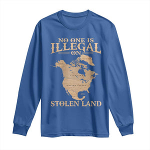 No One Is Illegal On Stolen Land Long Sleeve Shirt North America Vintage Map TS11 Royal Blue Print Your Wear