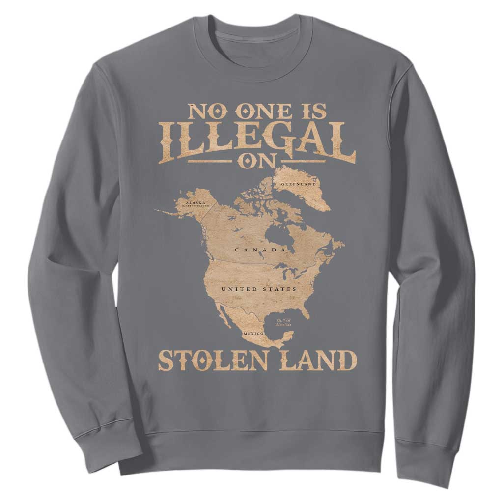 No One Is Illegal On Stolen Land Sweatshirt North America Vintage Map TS11 Charcoal Print Your Wear