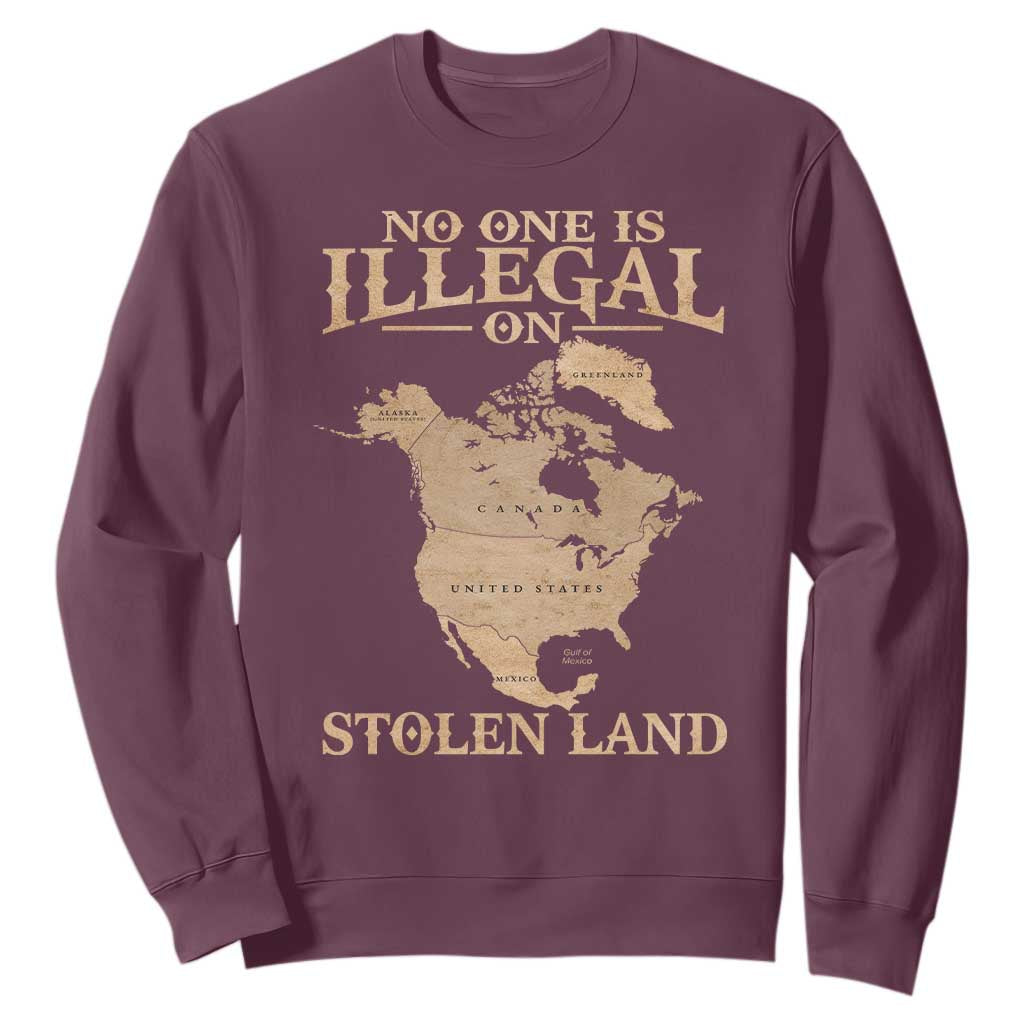 No One Is Illegal On Stolen Land Sweatshirt North America Vintage Map TS11 Maroon Print Your Wear