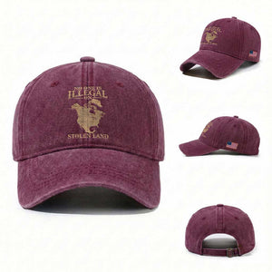 No One Is Illegal On Stolen Land Washed Cotton Baseball Cap North America Vintage Map TS11 Washed Cap Universal Fit Burgundy Print Your Wear