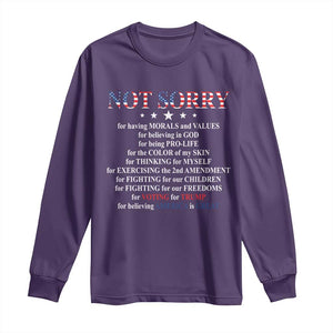 Funny Trump Supporter Long Sleeve Shirt Not Sorry For Voting For Trump Believing America Is Great TS11 Purple Print Your Wear