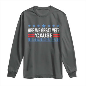 Funny Are We Great Yet Cause I Just Feel Embarrassed Long Sleeve Shirt Vintage Star TS11 Dark Heather Print Your Wear