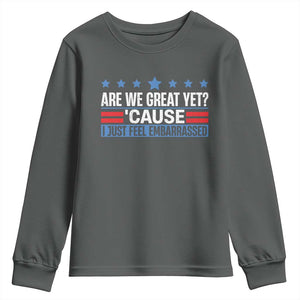 Funny Are We Great Yet Cause I Just Feel Embarrassed Youth Sweatshirt Vintage Star TS11 Dark Heather Print Your Wear