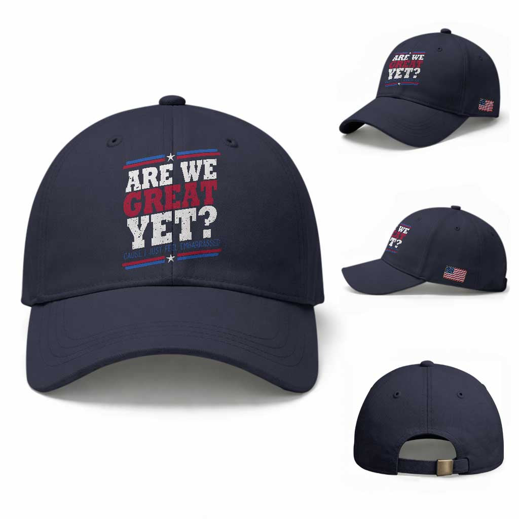 Are We Great Yet Cause I Just Feel Embarrassed Baseball Cap Vintage Stripes TS11 Baseball Cap Universal Fit Navy Print Your Wear