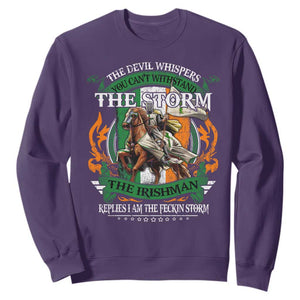 Irish Pride Sweatshirt The Devil Whispers You Can't Withstand The Storm The Irishman Replies TS11 Purple Print Your Wear