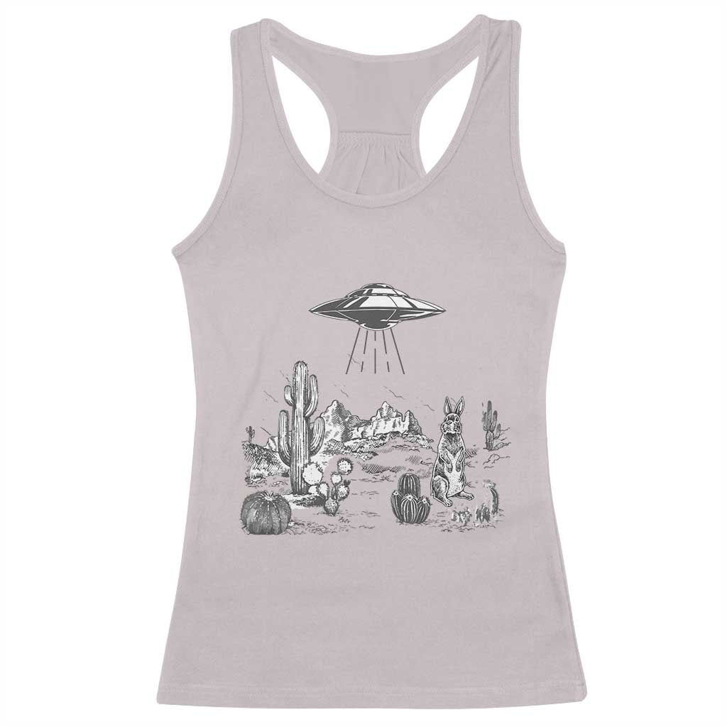 Funny Western Easter Day UFO Bunny Alien Racerback Tank Top TS11 Ice Gray Print Your Wear