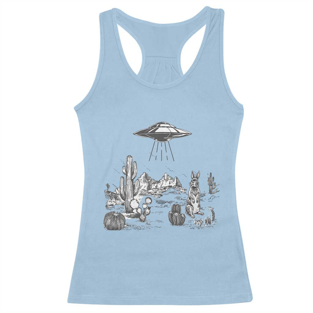 Funny Western Easter Day UFO Bunny Alien Racerback Tank Top TS11 Light Blue Print Your Wear