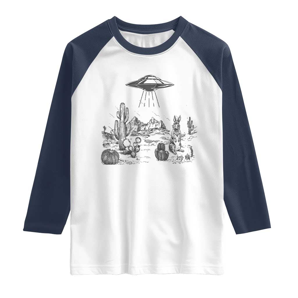 Funny Western Easter Day UFO Bunny Alien Raglan Shirt TS11 White Navy Print Your Wear