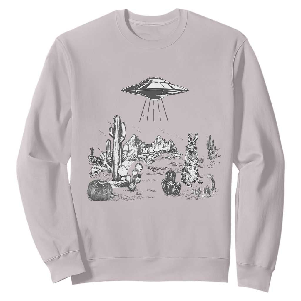 Funny Western Easter Day UFO Bunny Alien Sweatshirt TS11 Ice Gray Print Your Wear