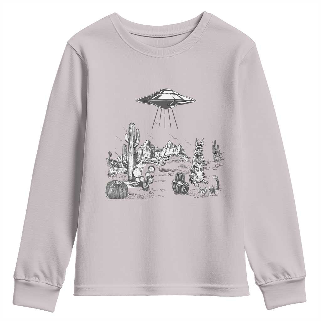 Funny Western Easter Day UFO Bunny Alien Youth Sweatshirt TS11 Ice Gray Print Your Wear