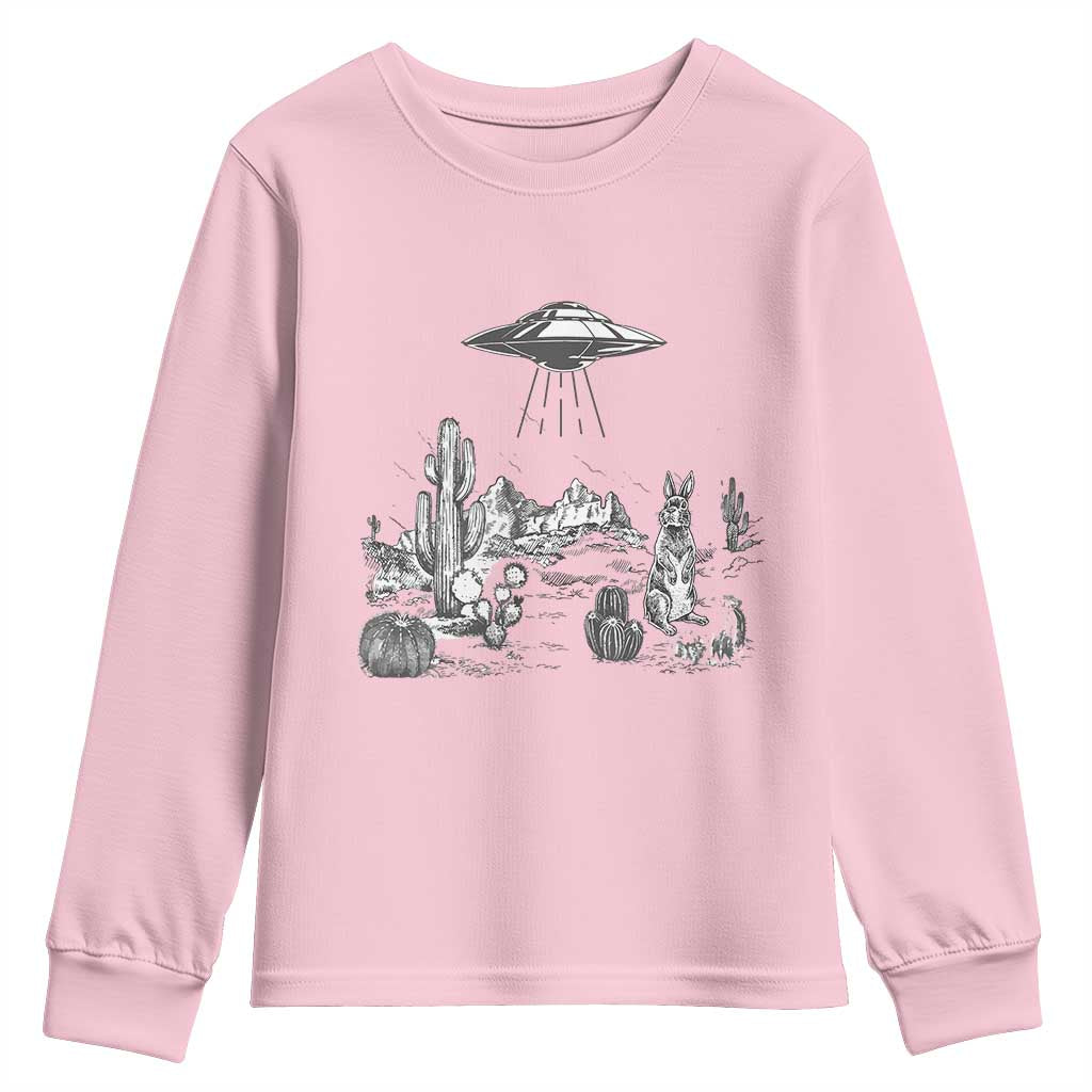 Funny Western Easter Day UFO Bunny Alien Youth Sweatshirt TS11 Light Pink Print Your Wear