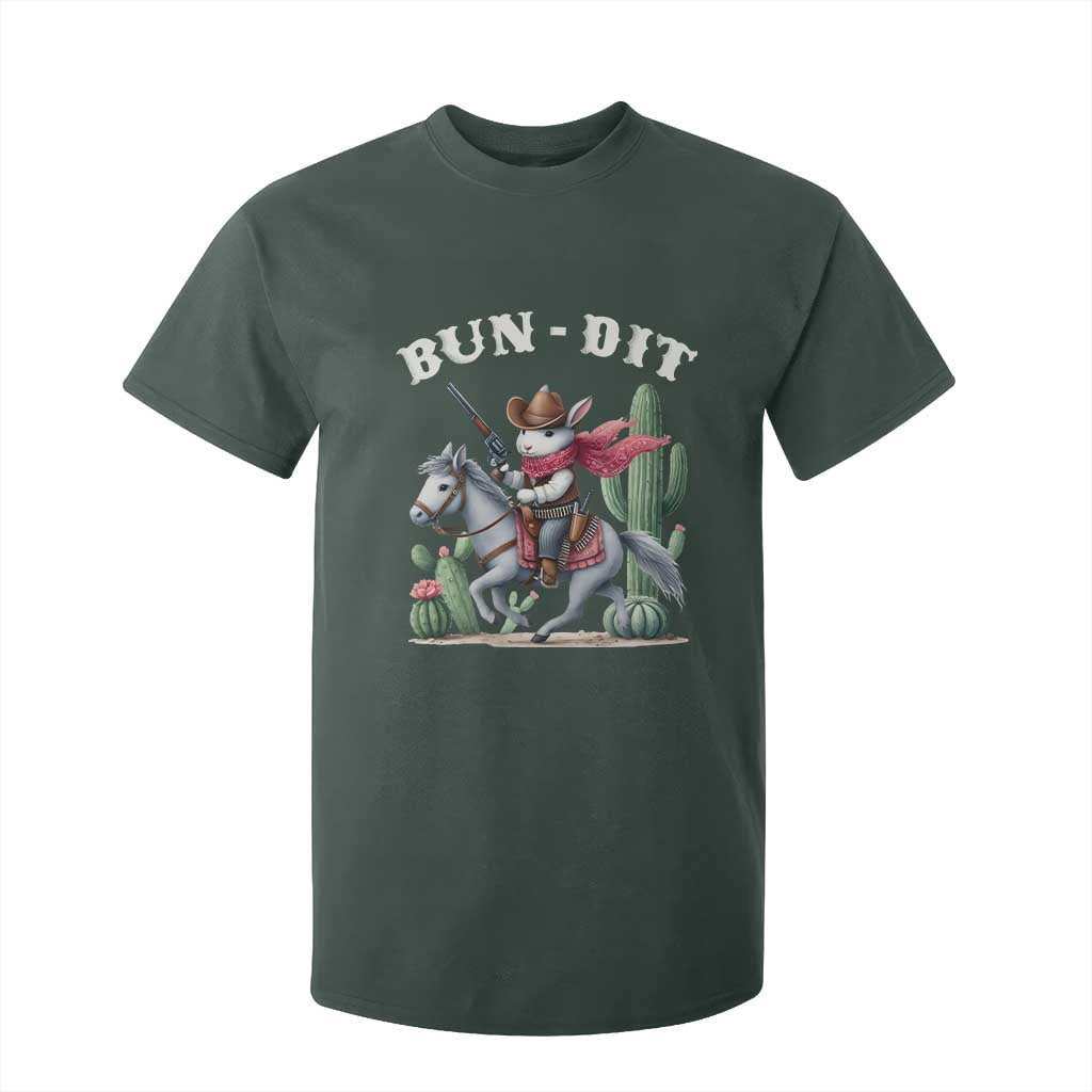Funny Easter Day Western T Shirt For Kid Bun-dit Country Rabbit Cowboy Rodeo TS11 Dark Forest Green Print Your Wear