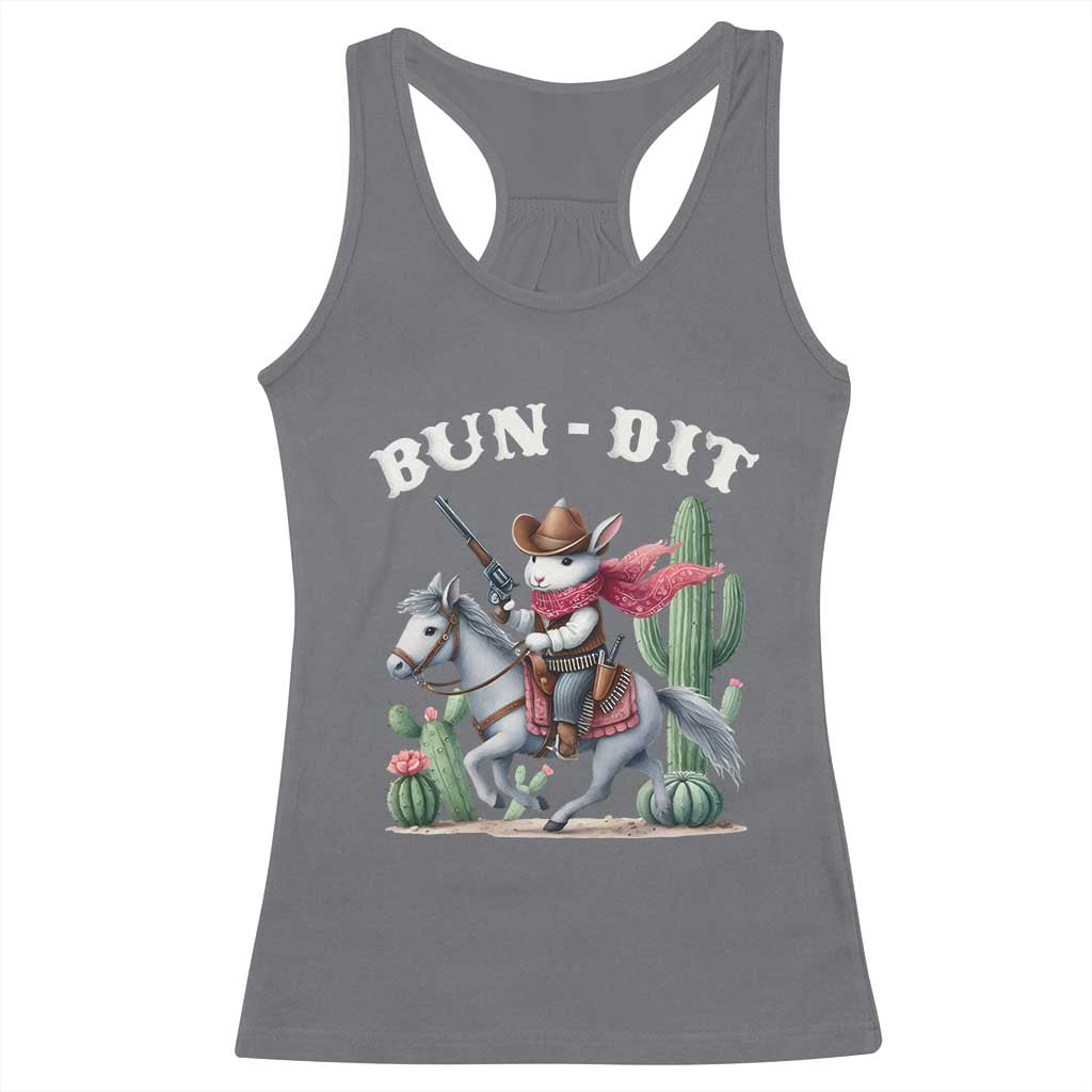 Funny Easter Day Western Racerback Tank Top Bun-dit Country Rabbit Cowboy Rodeo TS11 Charcoal Print Your Wear