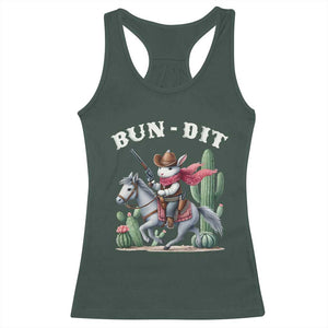 Funny Easter Day Western Racerback Tank Top Bun-dit Country Rabbit Cowboy Rodeo TS11 Dark Forest Green Print Your Wear