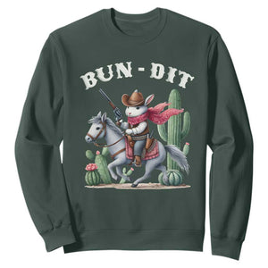 Funny Easter Day Western Sweatshirt Bun-dit Country Rabbit Cowboy Rodeo TS11 Dark Forest Green Print Your Wear