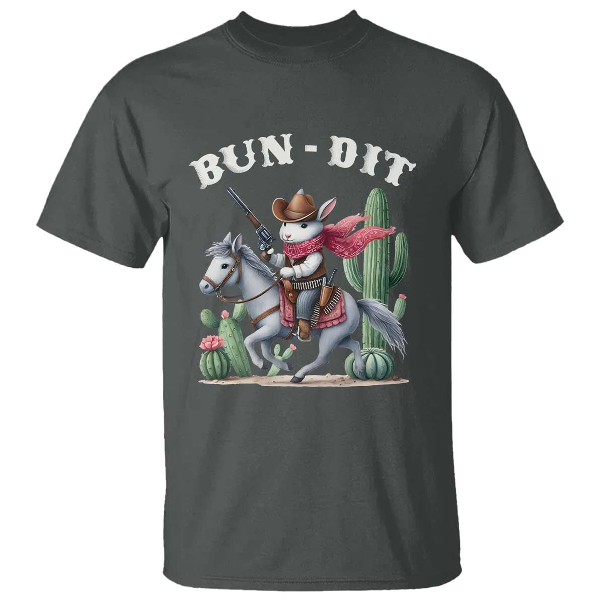 Funny Easter Day Western T Shirt Bun-dit Country Rabbit Cowboy Rodeo TS11 Dark Heather Print Your Wear