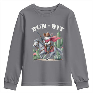 Funny Easter Day Western Youth Sweatshirt Bun-dit Country Rabbit Cowboy Rodeo TS11 Charcoal Print Your Wear