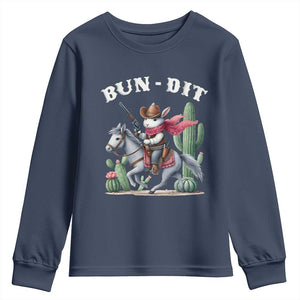 Funny Easter Day Western Youth Sweatshirt Bun-dit Country Rabbit Cowboy Rodeo TS11 Navy Print Your Wear