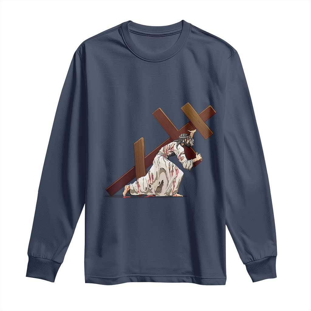 Orthodox Easter Jesus Is Carrying The Orthodox Cross Long Sleeve Shirt TS11 Navy Print Your Wear