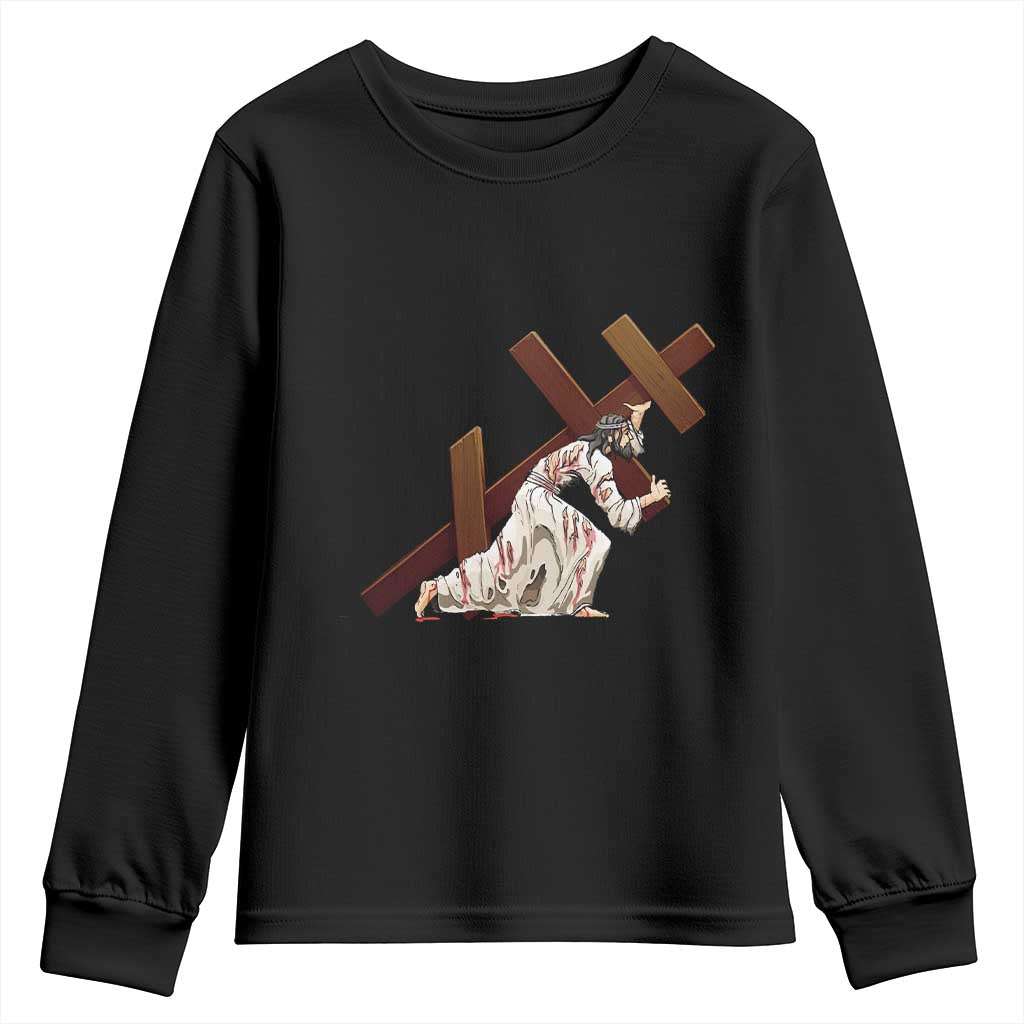 Orthodox Easter Jesus Is Carrying The Orthodox Cross Youth Sweatshirt TS11 Black Print Your Wear