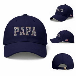 Funny Papa Hunting Baseball Cap Deer Hunter Father's Day Camouflage Flag TS11 Baseball Cap Universal Fit Dark Blue Print Your Wear