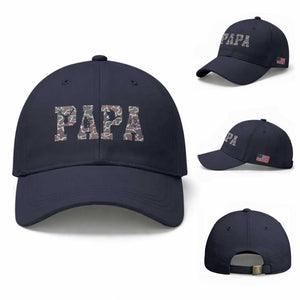 Funny Papa Hunting Baseball Cap Deer Hunter Father's Day Camouflage Flag TS11 Baseball Cap Universal Fit Navy Print Your Wear