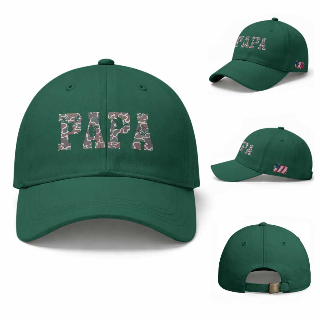 Funny Papa Hunting Baseball Cap Deer Hunter Father's Day Camouflage Flag TS11 Baseball Cap Universal Fit Irish Green Print Your Wear