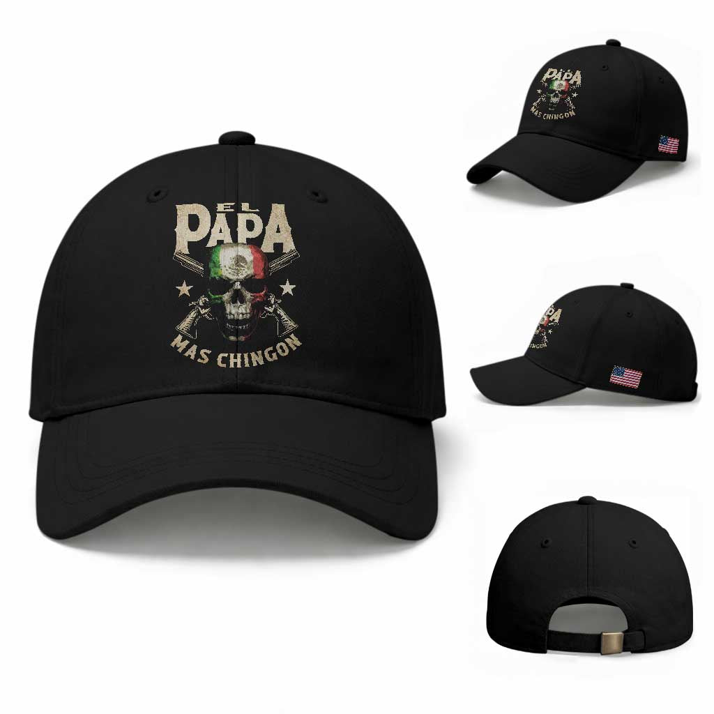 Funny Mexican Dad Baseball Cap El Papa Mas Chingon Vintage Mexico Skull TS11 Baseball Cap Universal Fit Black Print Your Wear