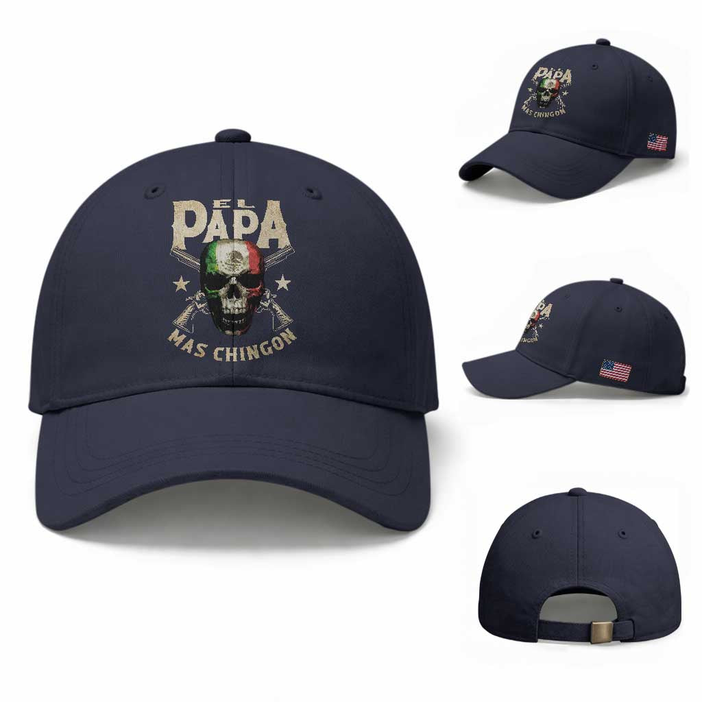 Funny Mexican Dad Baseball Cap El Papa Mas Chingon Vintage Mexico Skull TS11 Baseball Cap Universal Fit Navy Print Your Wear