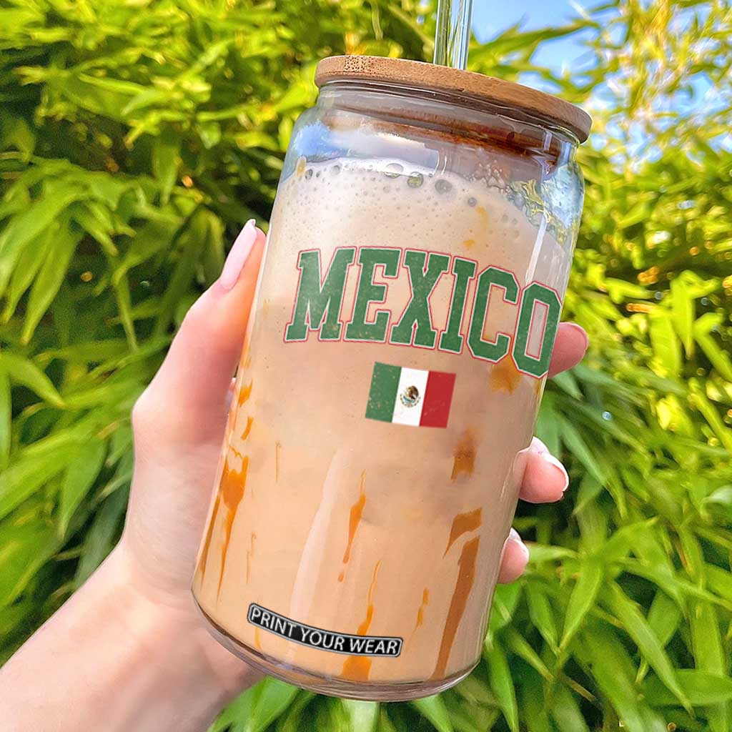 Mexico Flag Vintage Mexican Pride Heritage Glass Can TS11 Black Print Your Wear