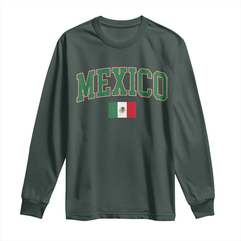 Mexico Flag Vintage Mexican Pride Heritage Long Sleeve Shirt TS11 Dark Forest Green Print Your Wear
