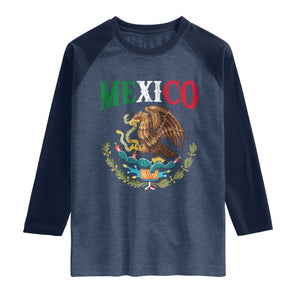 Mexican Coat Of Arms Mexico Vintage Flag Raglan Shirt TS11 Heather Denim Navy Print Your Wear