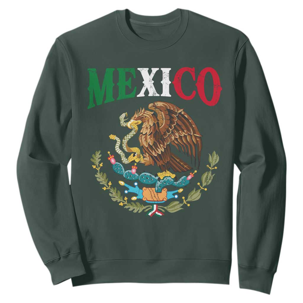 Mexican Coat Of Arms Mexico Vintage Flag Sweatshirt TS11 Dark Forest Green Print Your Wear